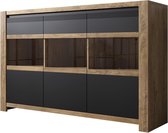 Meubella - Dressoir Herman - Zwart - Eiken - 160 cm - met glas