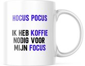 Grappige Mok met tekst: Hocus Pocus. Ik heb Koffie nodig voor mijn Focus | Grappige Cadeaus | Koffiemok | Koffiebeker | Theemok | Theebeker