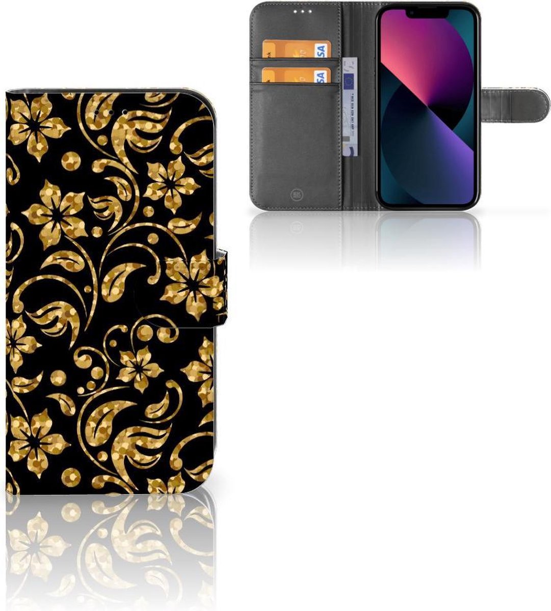Apple iPhone 13 Hoesje Gouden Bloemen