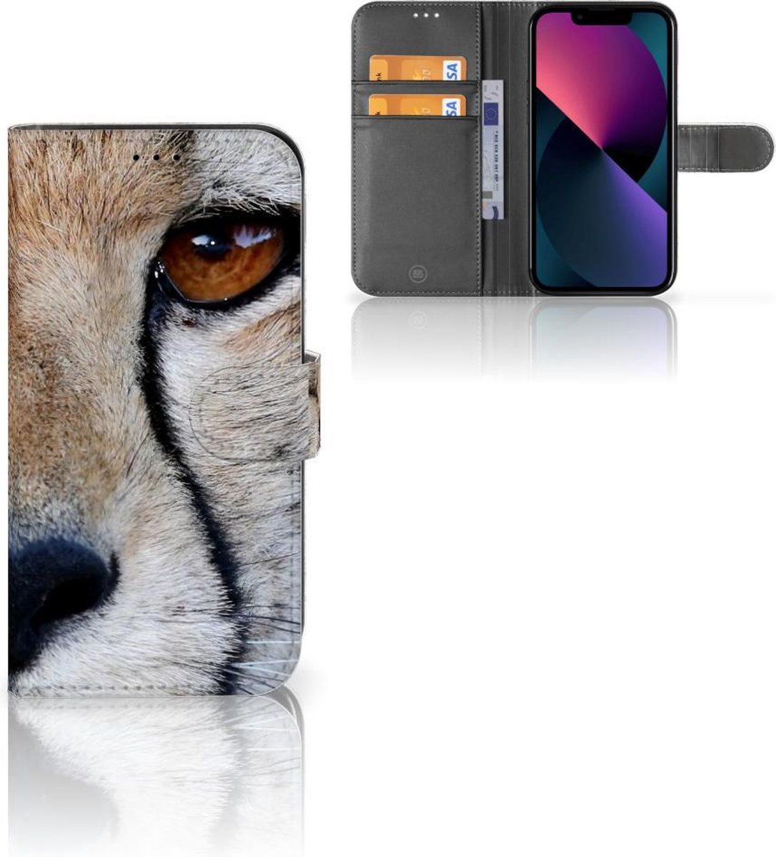 Apple iPhone 13 Telefoonhoesje met Pasjes Cheetah