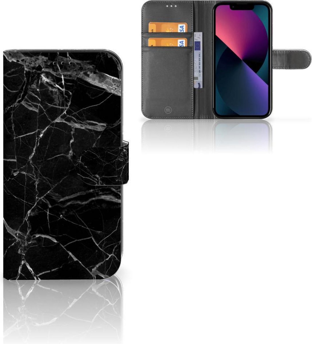 Apple iPhone 13 Bookcase Marmer Zwart - Origineel Cadeau Vader