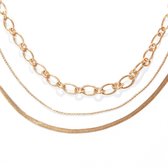 Laura Ferini Dames Ketting Collegato Goud - Goudkleurige Schakelketting Met 3 Lagen - 18K Geelgoud Verguld - Halsketting - Collier - Sieraad - Accessoires - Dames Ketting Met Lagen