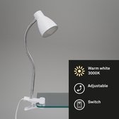 Briloner Leuchten - Led-klemlamp bureau, klemlamp bed, aan-/uitschakelaar, 3,5W, 200 lumen, warm wit licht, flexibele arm, wit