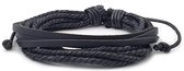 Zwarte armband met leren strookjes en touw