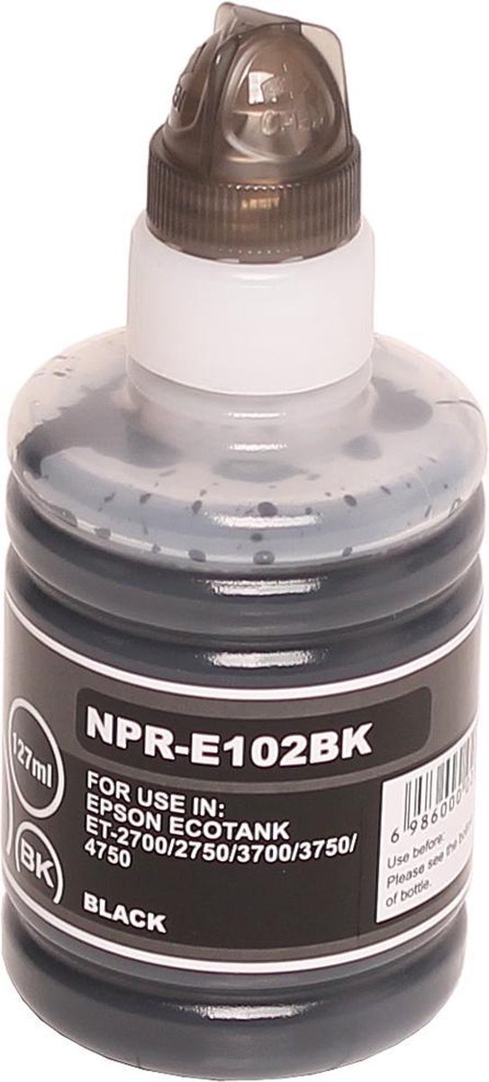 Image of ABC huismerk navulflesje voor Epson 102 zwart geschikt voor EcoTank ET2700 ET2750 ET2751 ET2756 ET3700 ET3750 ET4750