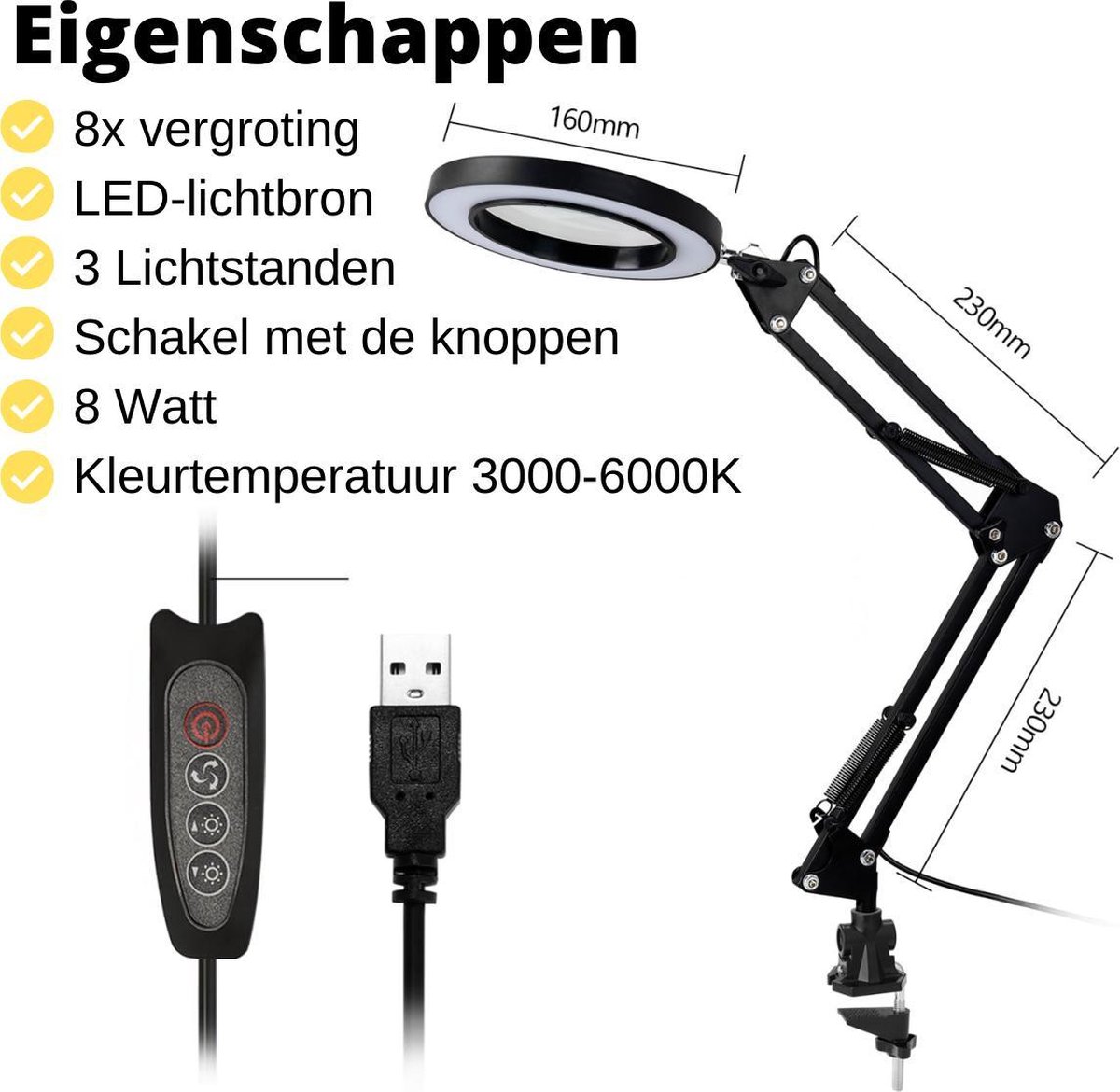 10 x vergrootglas met licht en standaard, led-verlichte loeplamp met klem, verstelbare zwenkarm, 5 kleurmodi, 10 helderheidsniveaus, lamp met vergrootglas, tafellamp voor hobby's, knutselen, lezen en