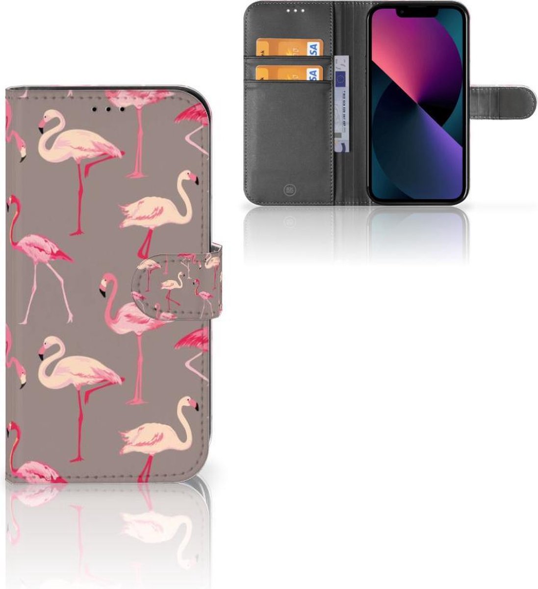 Apple iPhone 13 Telefoonhoesje met Pasjes Flamingo