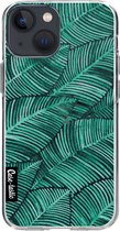 Casetastic Apple iPhone 13 mini Hoesje - Softcover Hoesje met Design - Tropical Leaves Turquoise Print