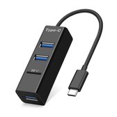 USB Type C Hub - Mini 3 Port Splitter - TF Kaart Lezer - Windows MacOS Android - Zwart