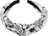 Haarband Diadeem Knoop Paisley Print Zwart Wit