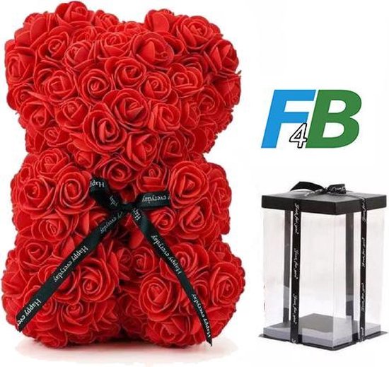 F4B Roses Ours en peluche Rouge 25 cm | Avec coffret cadeau | Ours rose |Cadeau de la Saint-Valentin | Cadeau de fête des mères | Amour surprise | Présent