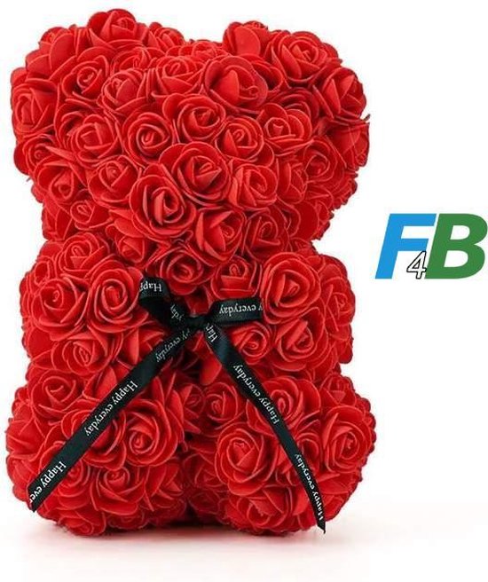 F4B Roses Ours en peluche Rouge 25 cm | Ours rose |Cadeau de la Saint-Valentin | Cadeau de fête des mères | Amour surprise | Présent
