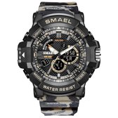 Heren Horloge Zwart met Army rubber band Khaki Bruin zwart | Smael | Waterdicht |Glow in dark | Mud Master | Mudmaster | Shock | Leger | Grof | Licht | Rubberen band | Timer | Eyec