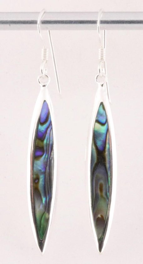 Lange fijne zilveren oorbellen met abalone schelp