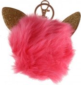 fluffy sleutelhanger met kattenoren roze 8 cm