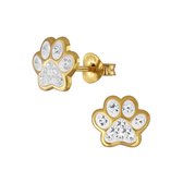 Joy|S - Zilveren kat hond dierenpoot oorbellen - kristal - 14k goudplating