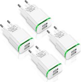 HN® USB-oplader 4 Pack | 2 oplaadadapter poorten | Voedingsstekker 2.1/5V | oplaadstekker Iphone / Samsung / Android