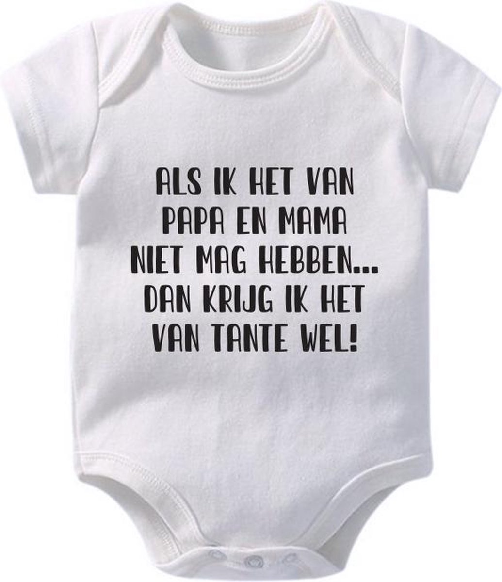 Hospitrix Baby Rompertje met Tekst "Als ik het van papa en mama niet mag hebben… dan krijg ik het van tante wel" | 0-3 maanden | Korte Mouw | Cadeau voor Zwangerschap | Bekendmaking | Aankondiging | Aanstaande Moeder | Moederdag
