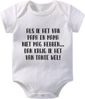 Hospitrix Baby Rompertje met Tekst "Als ik het van papa en mama niet mag hebben… dan krijg ik het van tante wel" | 0-3 maanden | Korte Mouw | Cadeau voor Zwangerschap | Bekendmakin
