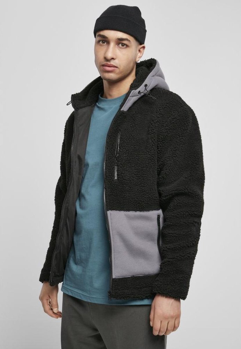 Urban Classics Hooded Sherpa Jacket S Zwart