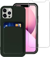 iPhone 13 Pro Max Hoesje - Apple iPhone 13 Pro Max Siliconen Hoesje Groen - iPhone 13 Pro Max Hoesje Pasjeshouder Case Back Cover - 1x iPhone 13 Pro Max Tempered Glass Screen Prote