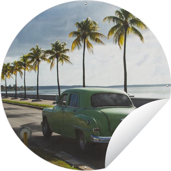 Tuincirkel Cuba - Palmboom - Auto - 60x60 cm - Ronde Tuinposter - Buiten
