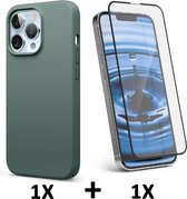 iPhone 13 Pro Max Hoesje Groen & Volledige Glazen Screenprotector - Siliconen Back Cover