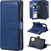 Voor Xiaomi Redmi Note 10 4G Multifunctionele Magnetische Koperen Gesp Horizontale Flip Effen Kleur Lederen Case met 10 Kaartsleuven & Portemonnee & Houder & Fotolijst (Donkerblauw)