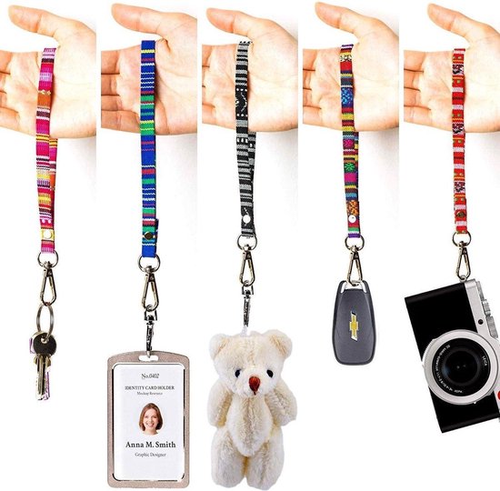 Bagwise® 5 x Keychain - Lanyard - Lanyard - Keycord - Wristband - (20cm) Multicolor