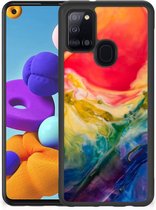 TPU Bumper Geschikt voor Samsung Galaxy A21s GSM Hoesje met Zwarte rand Watercolor Dark