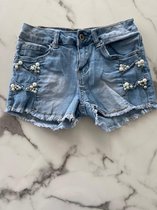 Jeans short, korte spijkerbroek voor meisjes met kraaltjes in de maten 104/4 t/m 164/14