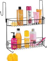 Doucherek - voor shampoo, zeep, scheermesjes en meer - hangend/met haken en zuignappen/deurbevestiging - mat zwart