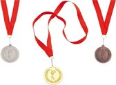 3 x pièces de médailles de prix sportifs or/argent/bronze sur ruban de cou rouge - journée du sport