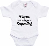 Papa superlief tekst baby rompertje wit jongens en meisjes - Kraamcadeau/ Vaderdag cadeau - Babykleding 56 (1-2 maanden)