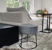 Lucy's Living Krukje velvet grijs - metalen pootjes - Ø 33 X H 34 cm - poef - stoelen - zwart - wonen