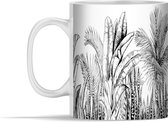 Mok - Bladeren - Illustratie - Zwart - Wit - 350 ml - Beker
