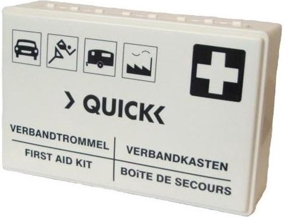 Quick EHBO verbandtrommel volgens DIN 13164 + Wandhouder - EHBO doos - Internationaal Goedgekeurd - Verbandkast - First Aid Kit