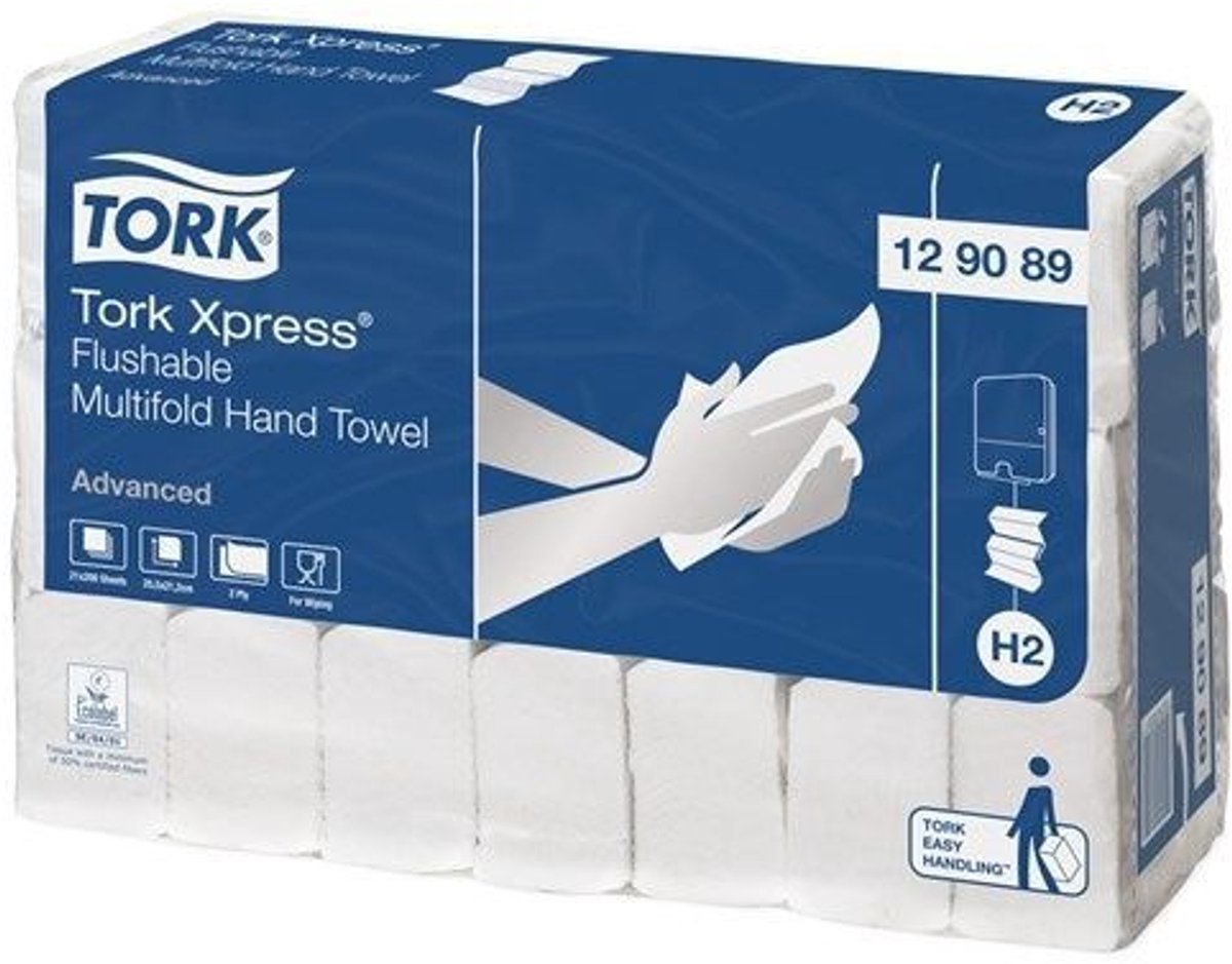 Goedkoopste Tork Flushable handdoek i-vouw 2-lgs wit 21x25,5 cm pak à 4200 stuks (129089