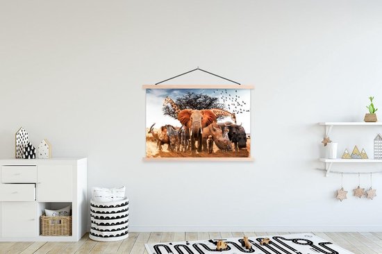 Affiche scolaire - Animaux - Girafe - Éléphant - 150x100 cm - Lattes vierges