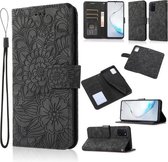 Voor Samsung Galaxy Note10 Lite/A81 Huid Voelen Reliëf Zonnebloem Horizontale Flip Lederen Case met Houder & Kaartsleuven & Portemonnee & Lanyard (Zwart)