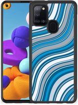 Telefoonhoesje Geschikt voor Samsung Galaxy A21s TPU Gripcase met Zwarte rand Golven Blauw