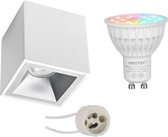 Mi-Light MiBoxer - Opbouwspot Set GU10 - Smart LED - Wifi LED - Slimme LED - 4W - RGB+CCT - Aanpasbare Kleur - Dimbaar - Primux Cliron Pro - Opbouw Vierkant - Mat Wit - Verdiept - 90mm