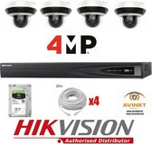 Kit Vidéo Surveillance Pro IP HIKVISION  4X Caméras POE Dômes motorisée IR 20M 4MP + Enregistreur NVR 4 canaux H265+ 2000 Go