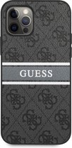 Guess Printed Stripe Back Cover - Geschikt voor Apple iPhone 12/12 Pro - Grijs