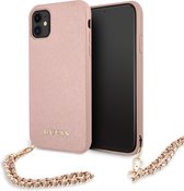 Guess Saffiano Backcover met Koord - Apple iPhone 11 (6.1") - Roze