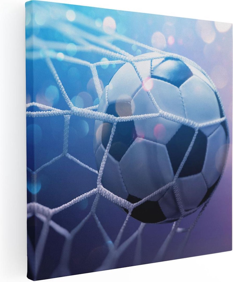 Artaza Canvas Schilderij Voetbal Bal Door Het Goal Heen - 90x90 - Groot - Foto Op Canvas - Canvas Print