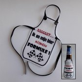 Wit schortje voor bierfles met "Sssssst... Ik en mijn bier kijken Formule 1" - biertje, vaderdag, vader, moederdag, moeder, verjaardag, cadeautje, pilsje