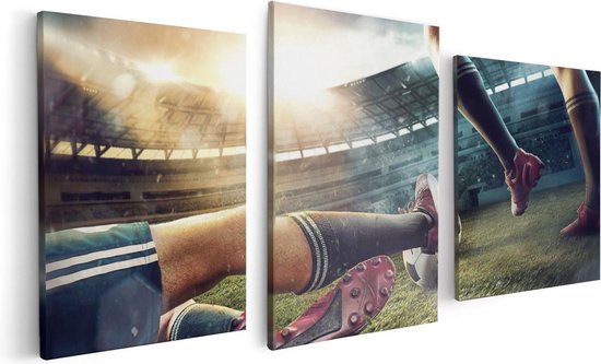 Artaza - Canvas Schilderij - Voetbal Sliding In Het Stadion - Foto Op Canvas - Canvas Print
