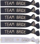 6-delige elastische armbanden set Bride wit en Team Bride Tribe zwart - bruid - vrijgezellenfeest - bruid - trouwen - armband