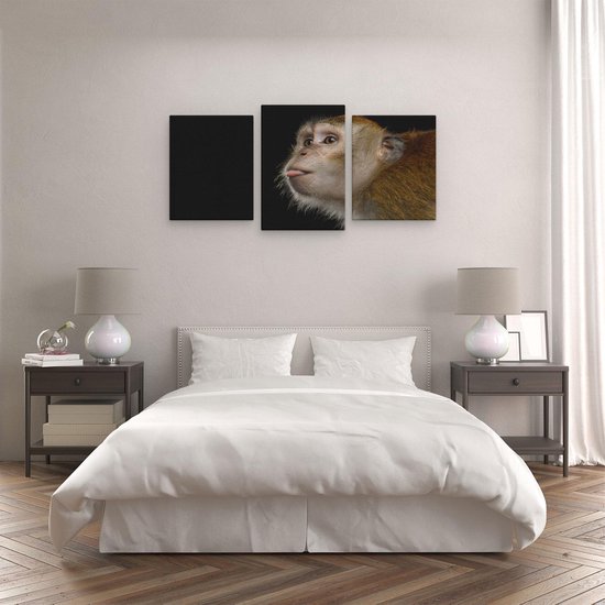 Artaza Tableau Triptyque Tête De Singe Avec Sa Langue Tirée - Singe - 120x60 - Photo Sur Toile - Impression Sur Toile